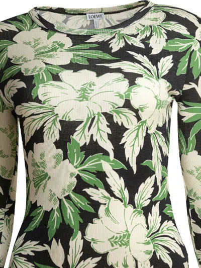 Loewe Midi Floral Patterned Dress With Long Sleeves In Green