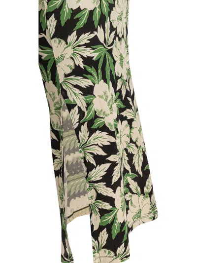Loewe Midi Floral Patterned Dress With Long Sleeves In Green