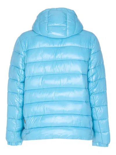 Save The Duck Florian Down Jacket With Lacquered Finish And Removable Hood In Blue