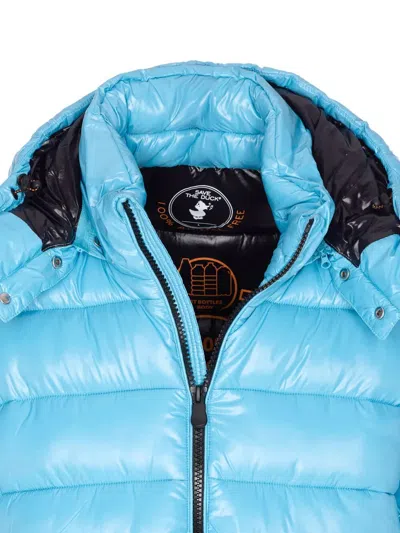 Save The Duck Florian Down Jacket With Lacquered Finish And Removable Hood In Blue