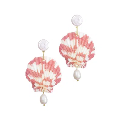 Adornia Pink Shell And Shell Pearl 3-drop Earrings In Gold