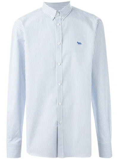 Maison Kitsuné Striped Cotton Sweatshirt Button-down Collar In Blue
