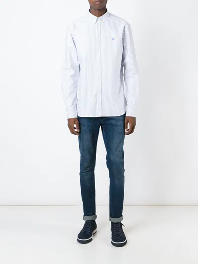 Maison Kitsuné Striped Cotton Sweatshirt Button-down Collar In Blue