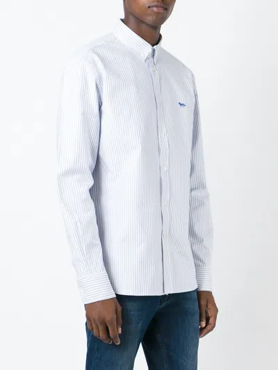 Maison Kitsuné Striped Cotton Sweatshirt Button-down Collar In Blue