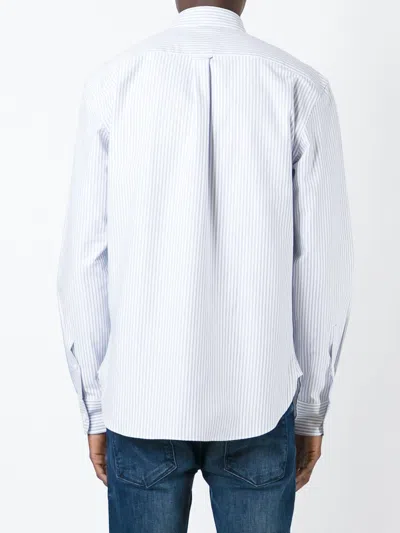 Maison Kitsuné Striped Cotton Sweatshirt Button-down Collar In Blue
