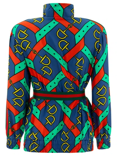 Gucci Giacca In Seta Stampata Jackets Blue In Multi