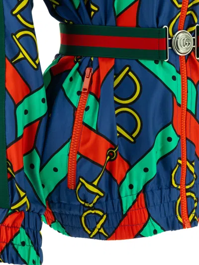 Gucci Giacca In Seta Stampata Jackets Blue In Multi