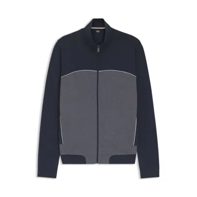 Hugo Boss Cotton-blend Jacket With Contrast Piping In Blue