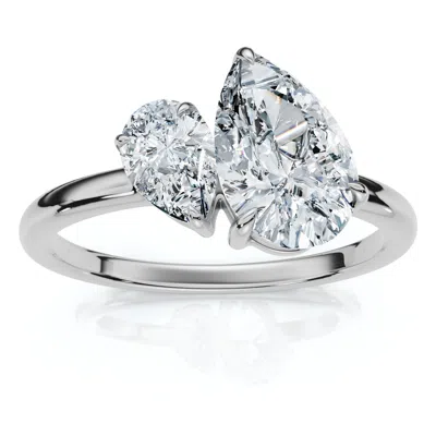 Pompeii3 3ct Toi Et Moi Pear Shape Diamond Ring 14k Gold Lab Grown In Metallic
