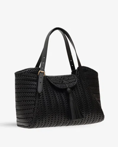 Anya Hindmarch Black Shiny Capra Leather Neeson Tassel Tote In Black
