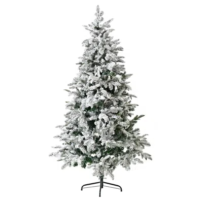 Hivvago Snow Flocked 8ft Christmas Tree With Pe Pvc Mixed Branches And Sturdy Metal Base In Gray