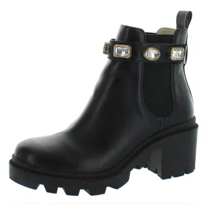 Steve Madden Amulet Womens Embellished Block Heel Chelsea Boots In Black