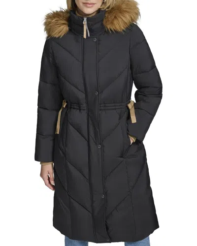 Andrew Marc Lennox Hooded Puffer Coat With Faux Fur Trim In Black
