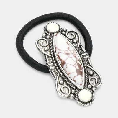 Fashnzfab Marquise Natural Stone Stretch Hairband In Black