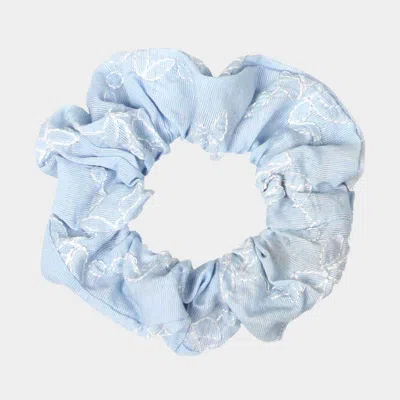 Fashnzfab Embroidery Flower Scrunchie Hairband In Blue