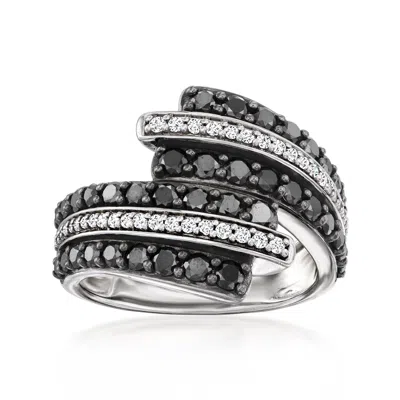Ross-simons Black And White Diamond Bypass Ring In Sterling Silver In Neutral