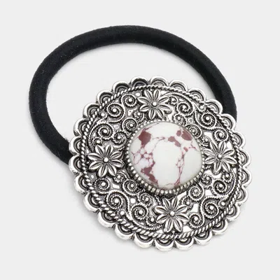 Fashnzfab Round Natural Stone Stretch Hairband In Metallic