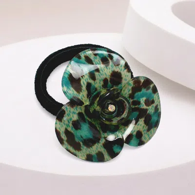 Fashnzfab Flower Leopard Print Hair Band In Green