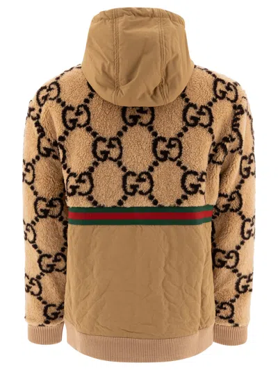 Gucci Jacquard Gg Hooded Quilted Jacket In Brown