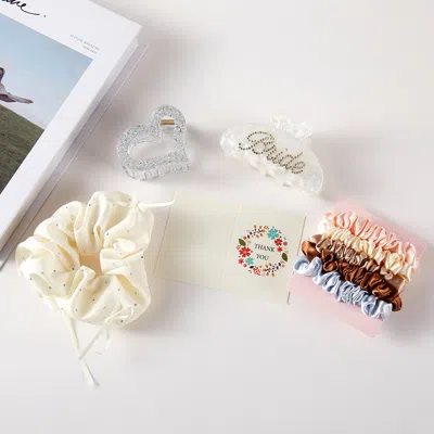 Fashnzfab 8pcs - Bride Bling Studded Hair Claw Clips Stretchable Fabric Hairbands Set In Multi