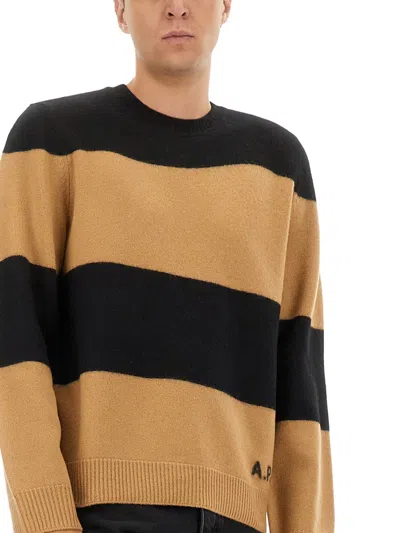 Apc A.p.c. A.p.c. Edwardo Striped Wool Jumper In Brown