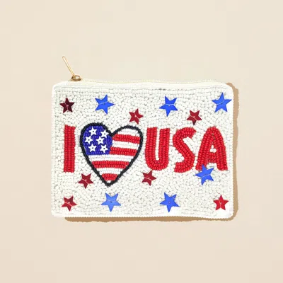 Fashnzfab I Love Usa Message American Usa Flag Star Seed Beaded Mini Pouch Bag In Multi
