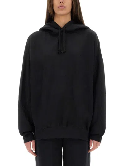 Y-3 Black Graphic Print Hoodie With Spacious Hood In Black