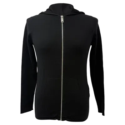 Sandro Zipped Knitted Hoodie In Black Wool In Black