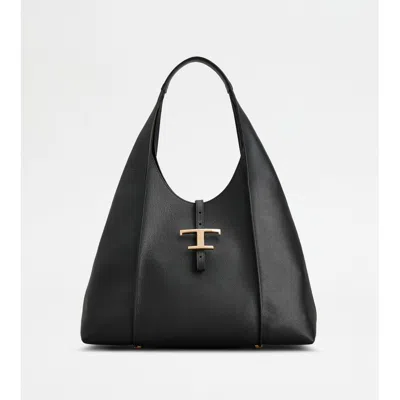 Tod's T Timeless Hobo Bag In Leather Medium In Black