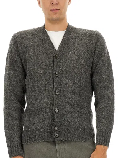 Aspesi Textured Grey Wool Cardigan In Gray