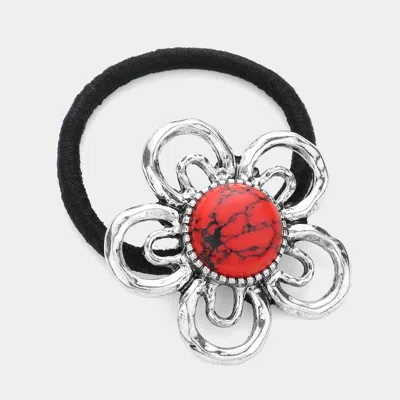 Fashnzfab Flower Natural Stone Stretch Hairband In Metallic