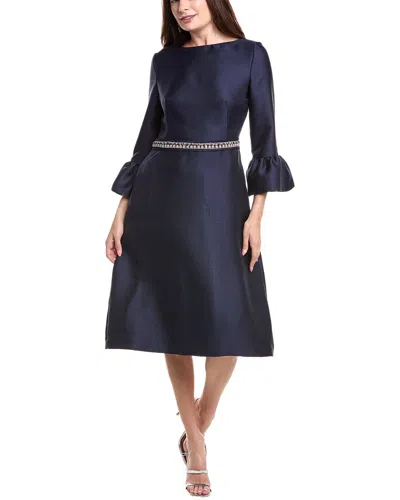 Reem Acra Bell Sleeve A-line Cocktail Dress In Blue