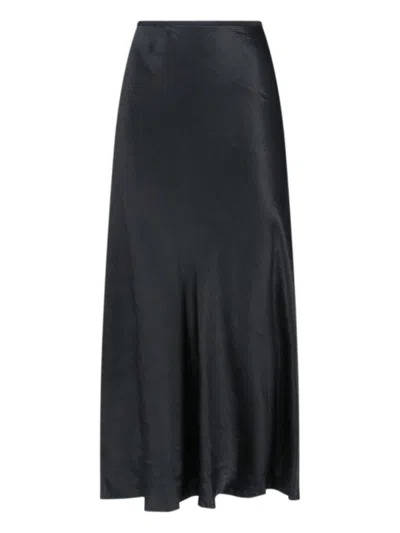 Maison Margiela Midi Satin Skirt With Pleated Hem In Black