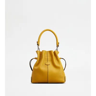 Tod's Di Bag Bucket Bag In Leather Mini With Drawstring In Yellow