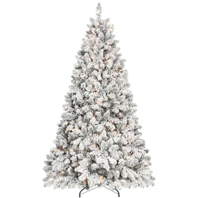 Hivvago 4.5ft Flocked Christmas Tree With 250 Ul Lights And 24 Natural Pine Cones Snowy Pvc Tips In White