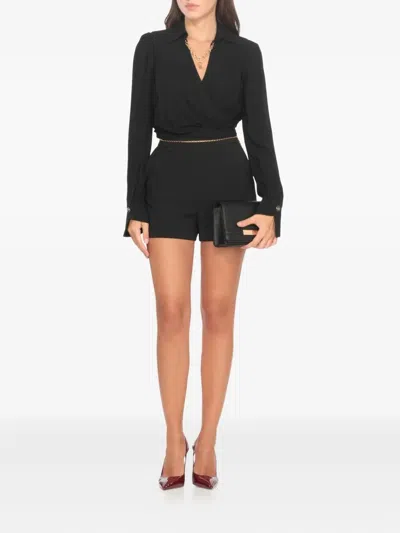 Elisabetta Franchi Lightweight Crepe Shorts With Jewel Chain In Black