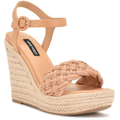 Nine West Wnhosana3 Womens Ankle Strap Warm Wedge Sandals In Brown