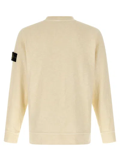 Stone Island Off White Crewneck Logo Sweatshirt In Yellow
