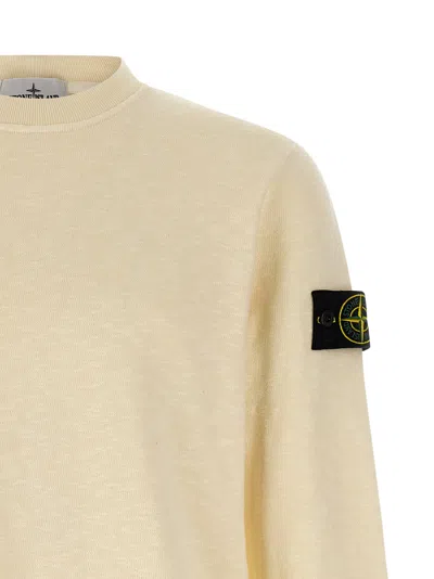 Stone Island Off White Crewneck Logo Sweatshirt In Yellow