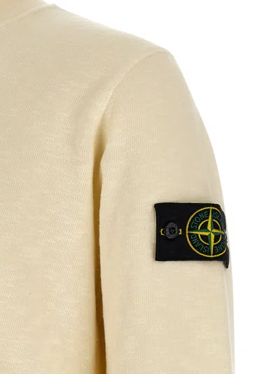 Stone Island Off White Crewneck Logo Sweatshirt In Yellow