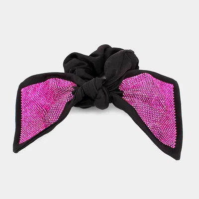 Fashnzfab Oversized Flexible Bling Bow Scrunchie Hairband In Black