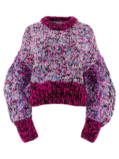 Loewe Chunky Knit Crew Neck Long Sleeve Sweater In Burgundy