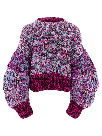 Loewe Chunky Knit Crew Neck Long Sleeve Sweater In Burgundy