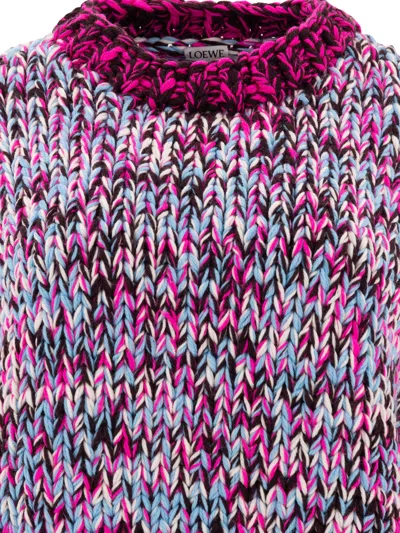 Loewe Chunky Knit Crew Neck Long Sleeve Sweater In Burgundy