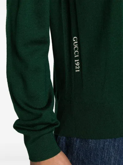 Gucci Maglione Con Logo Ricamato Sul Fianco Knitwear Green In Green