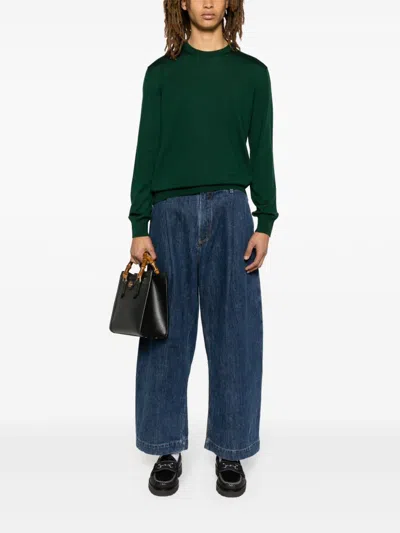Gucci Maglione Con Logo Ricamato Sul Fianco Knitwear Green In Green