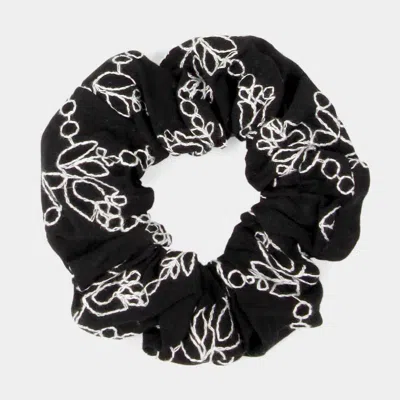 Fashnzfab Embroidery Flower Scrunchie Hairband In Black