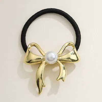 Fashnzfab Pearl Metal Bow Pointed Hair Band In Black