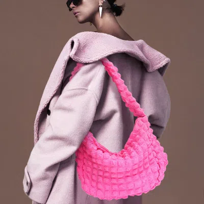 Fashnzfab Fuzzy Lightweight Cloud Shoulder Bag In Pink