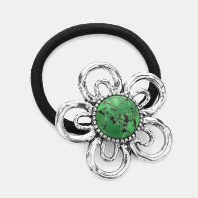 Fashnzfab Flower Natural Stone Stretch Hairband In Metallic
